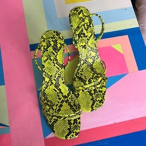 Zara Neon Snakeskin Slides with Heel Sz 7.5